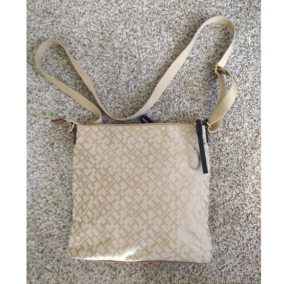 Tommy Hilfiger Triple Zip Crossbody Bag Beige Red White Navy Pre-Owned - Picture 2 of 12